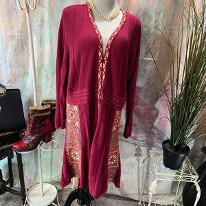 📌Rainbow Boho - Hippie Style Strawberry Red Crochet Patchwork Long Cardigan